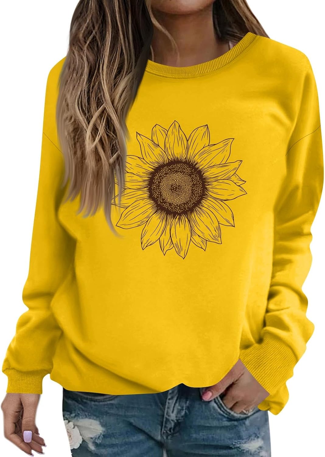 Women's Sweatshirts, Long Sleeve Crewneck Floral Print Shirts Fall Cute Top Blouse, S-3XL