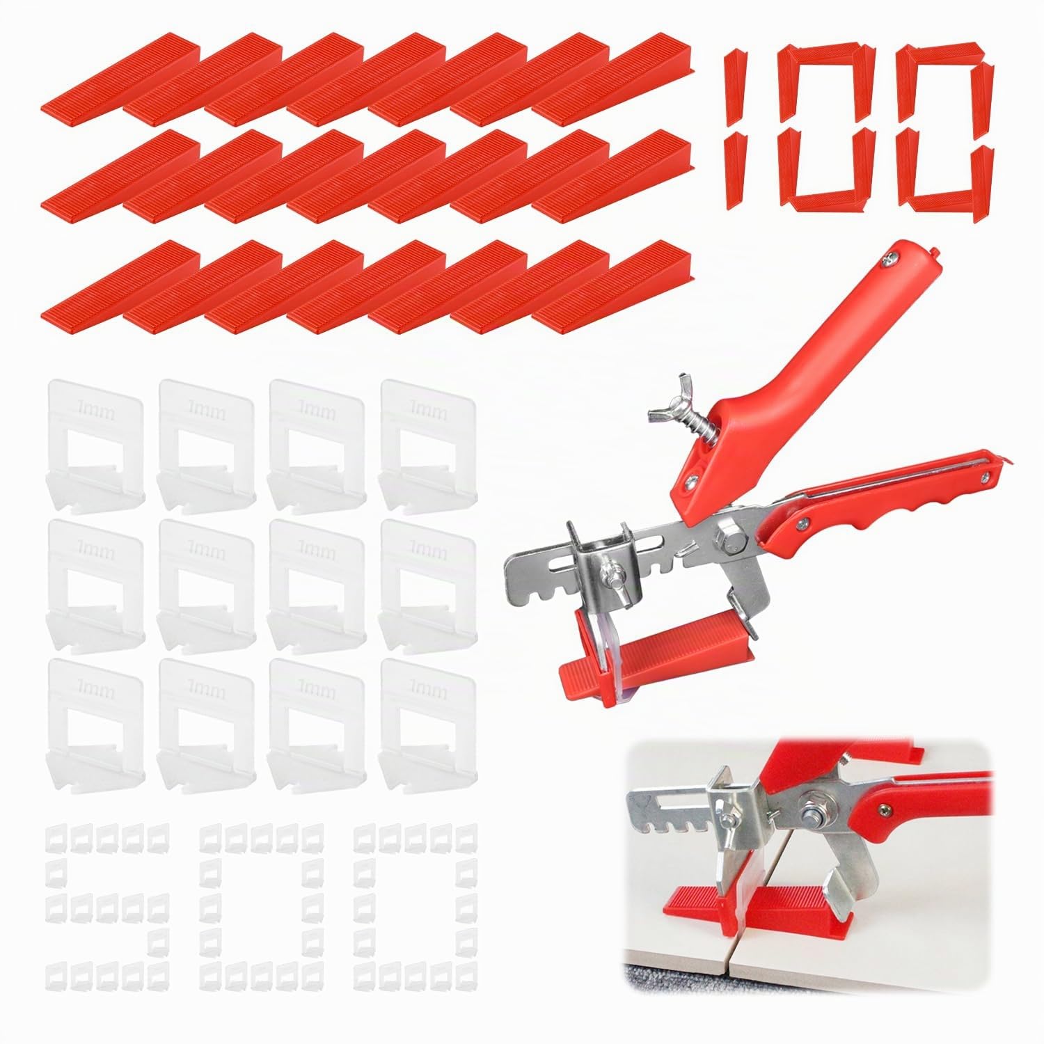Kit de Nivellement Carrelage - 601 Pièces Croisillon Autonivelant avec Cales 1mm et Pince d'Insertion Pour la Pose de Carreaux Sol et Mur