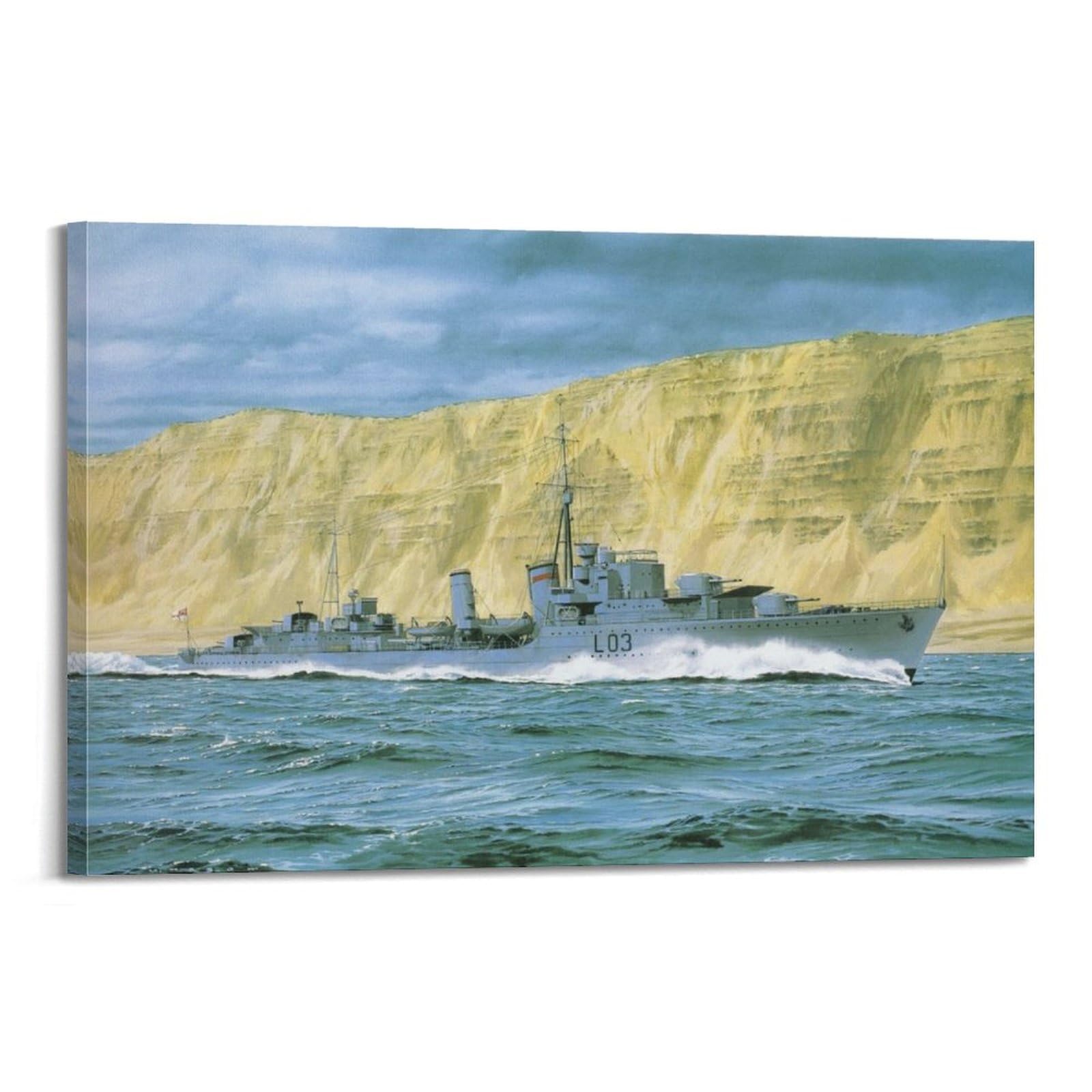 FYRN Military Battleship Poster WWII English Cossack Destroyer Poster Wall Art Print Retro Aesthetic Room Decor Office Decorations 12x18inch(30x45cm) Frame-style