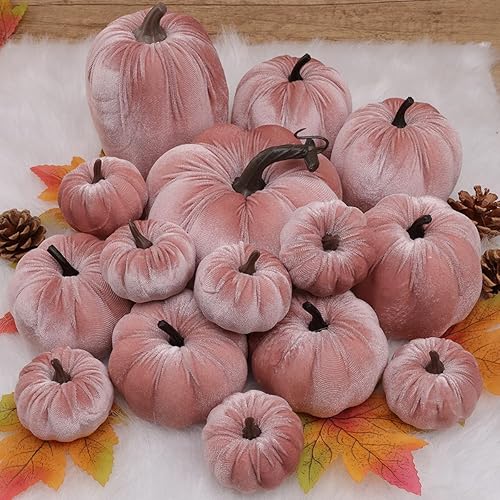 Miniatura 7 de 16 calabazas de espuma falsas rosas para decoración de tela de terciopelo a granel calabaza otoño mesa cuenco centro de mesa granja cosecha
