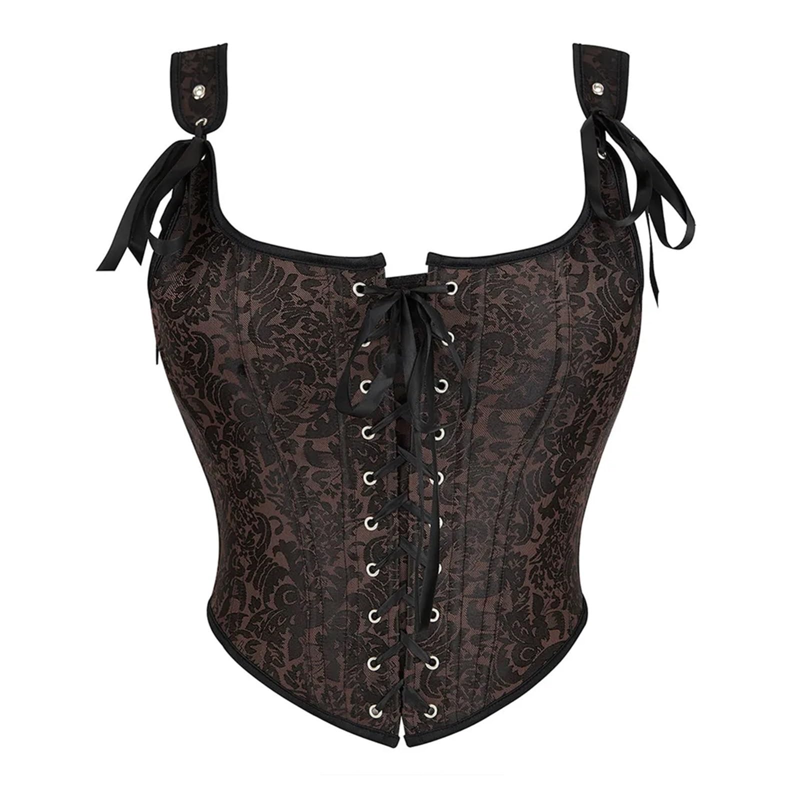 Hyfeuokf Unisex Brown Corset Bustier Women Corset Crop Top Lace Up Overbust Bustiers With Straps Body Shaper Short For Women(2Xl)