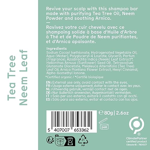 Miniatura 8 de Arista Barra de champú anticaspa  Champú anticaspa sin sulfato  Polvo de hojas de neem, árnica y árbol de té en barra  Champú en barra sólida para