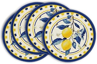 Artoid Mode Lemon Branches Summer Round Thanksgiving Placemats Set of 4, 14 Inch Round Table Mats for Dining Decoration