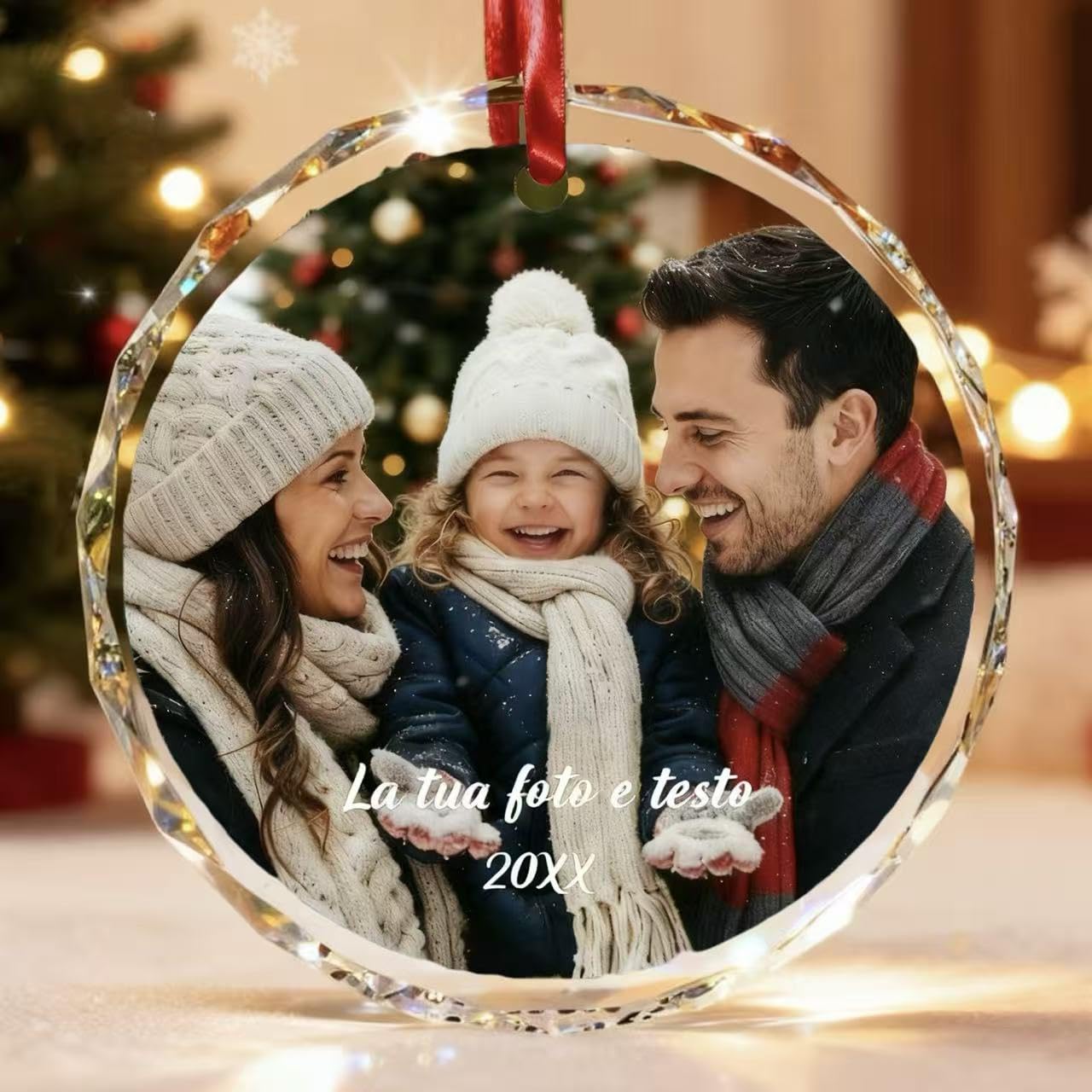 Bemaystar Personalised Christmas Baubles with Photos โ Crystal Christmas Bauble Decorations Personalised Bauble with Photo for Family, Mother, Father, Children as Christmas or Personalised Gifts โ image 1