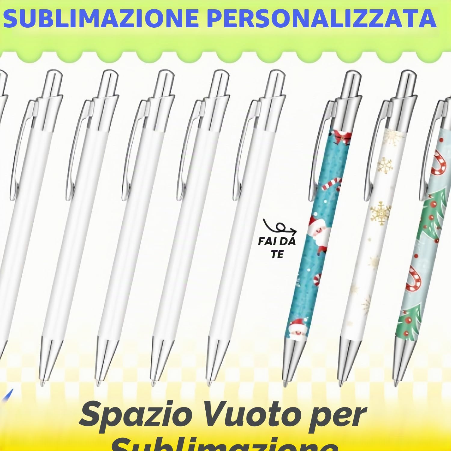 LATERN 20 Pezzi Penna a Sfera a Sublimazione, 14CM Penna a Trasferimento Termico Vuota Penna a Sfera Retrattile con Clip in Alluminio con 20 Pellicole Termoretraibili per Ufficio Scuola Natale