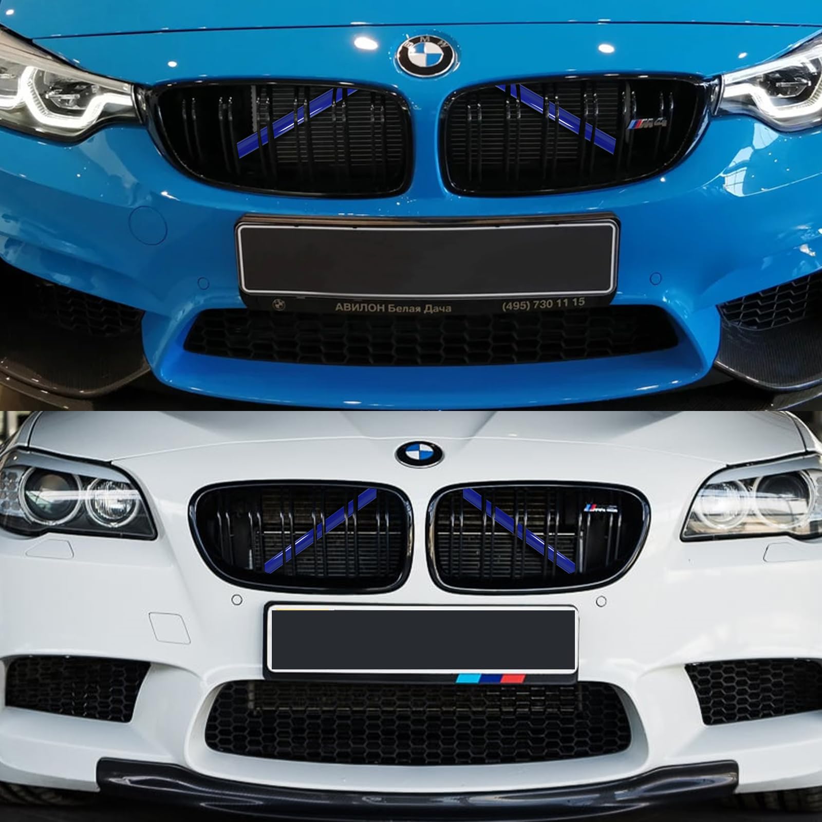 2 Strisce Decorative Per Griglia Anteriore Auto – Blu, 35,5 Cm, In PVC, Compatibili Con BMW X3, X4, X5