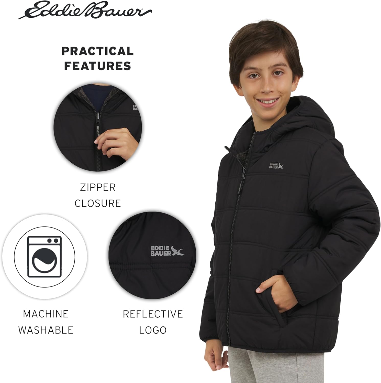 Eddie Bauer Boys' Deer Harbor Reversible Faux Fur Lined Insulated Puffer Jacket - Image 6