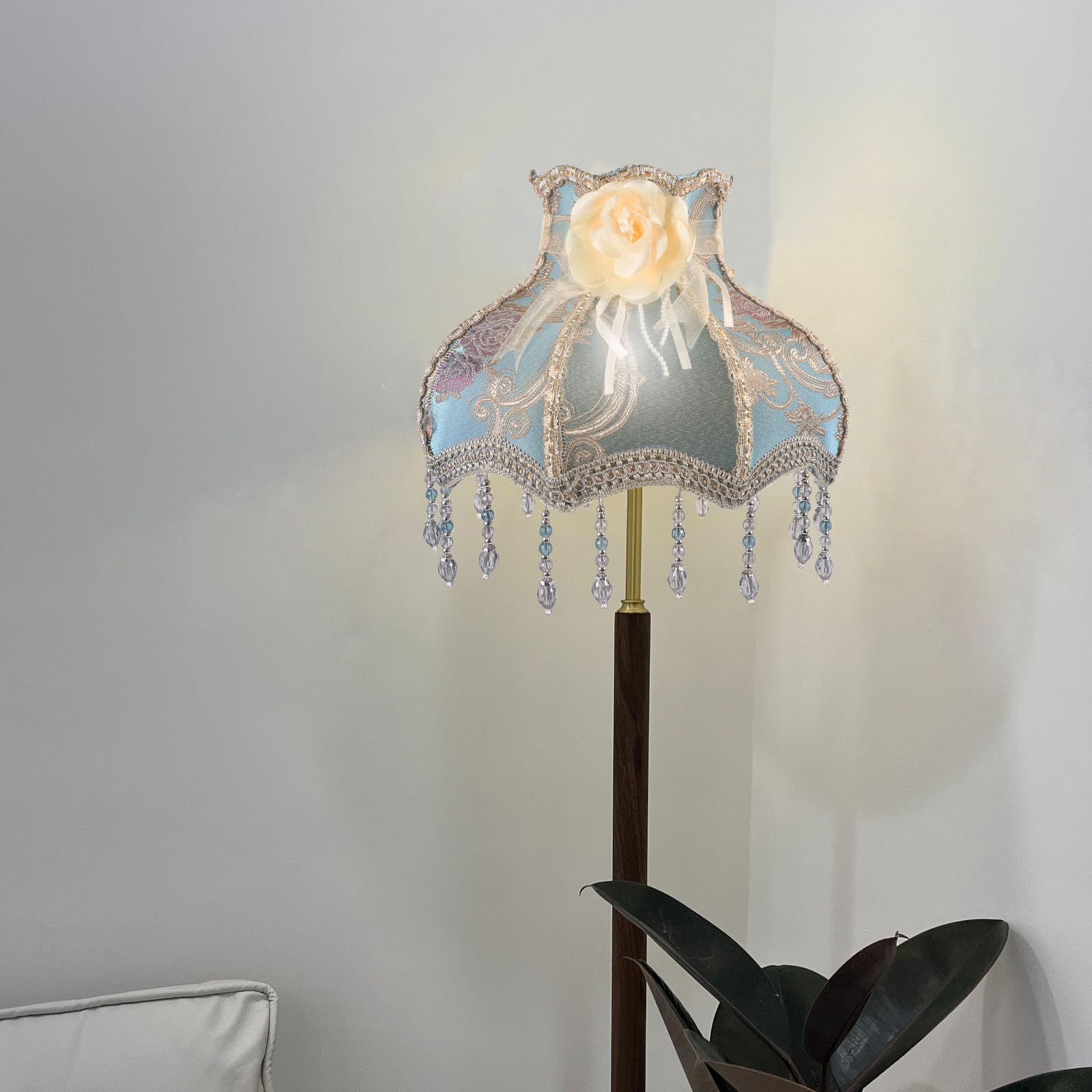 Blauer Stofflampenschirm E27 im Französischen Stil für Tischlampen