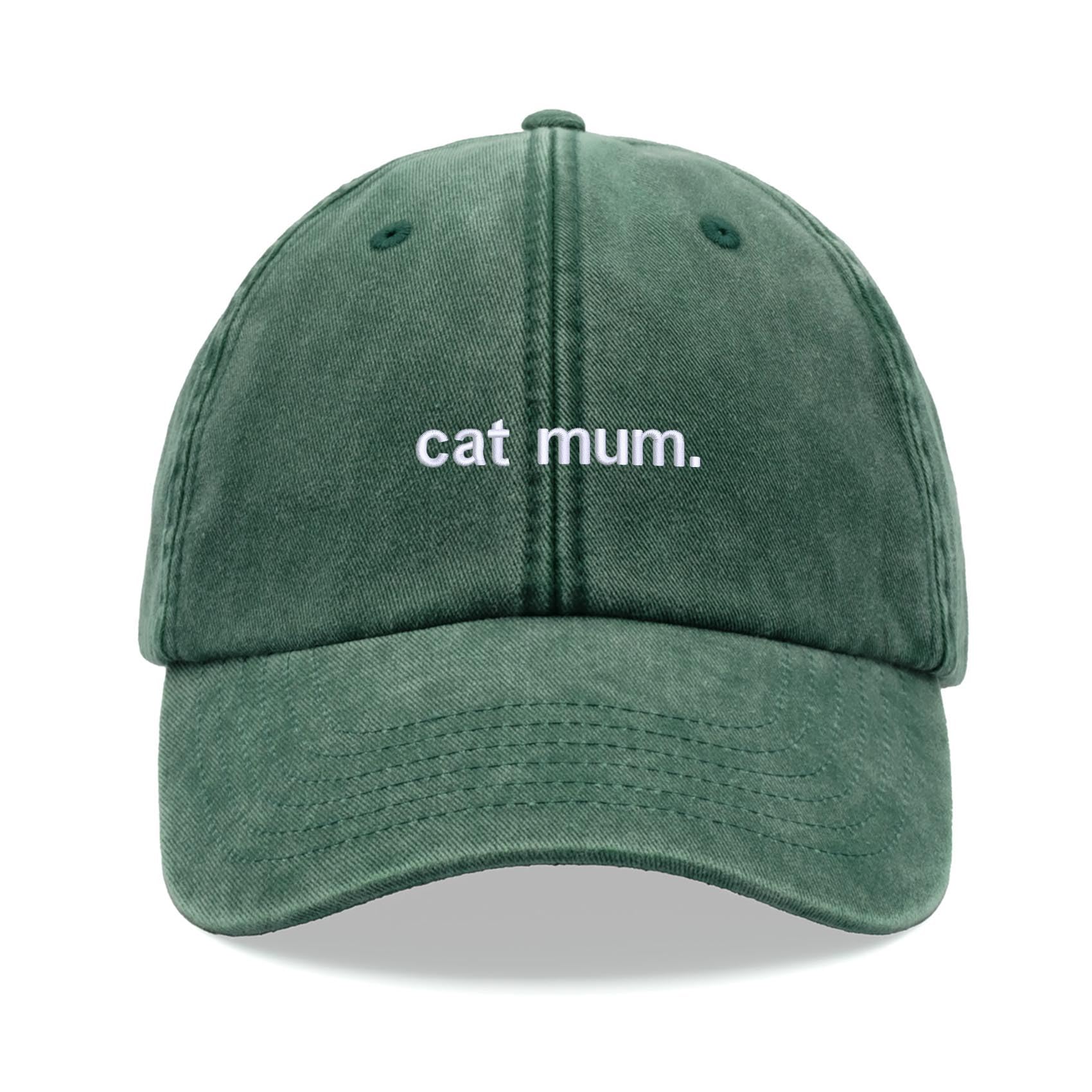 cat Mum Baseball Cap Vintage Washed Unisex Dad Hat Adjustable Bottle Green