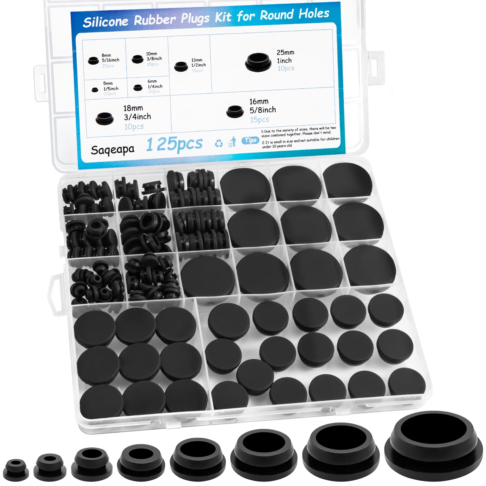 125PCS Rubber Plugs for Round Holes, Premium Black Rubber Hole Plugs, Various Sizes of Round Hole Silicone Tool, Plugs for Holes Assorted Sizes