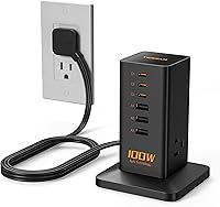 Vista 9 de Cargador USB C Block PD 100W, TESSAN Estación de Carga 6 en 1 para Múltiples Dispositivos, Cargador de Torre de Escritorio con 6 Puertos USB