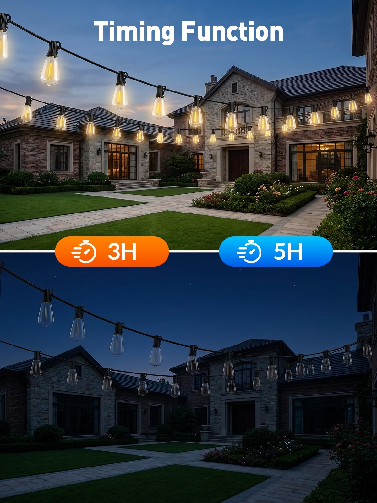 65ft-Solar-String-Lights-Outdoor-Waterproof-Solor-Powered-Patio-Light-Hanging-Outside-Backyard-Camping-Yard-Gazebo-Garden-Pergola-Bistro-Balcony-Cafe-Party-Fence-Lighting-LED with Edison Bulb & Remote - 3