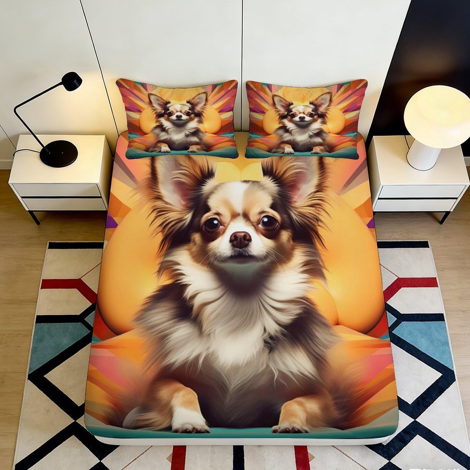 3D Printed Chihuahua Art Fitted Sheet Microfiber Soft Mattress Cover for Bedroom Guest Room Decor Protection 90x200x25cm
