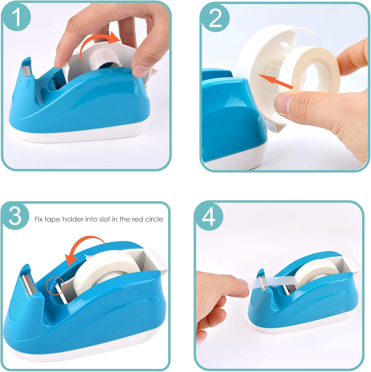 KTRIO Tape Dispenser Desk Weighted Cute Mini Tape Dispensers 1 Inch Core, Small Desktop Tape Holder Heavy Duty Non-Skid Base for 1/2 or 3/4 Inch Magic Invisible Tape Kids Office Home School, 2 Pack : Office Products