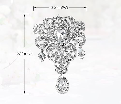 Vista 2 de Gyn&Joy Broche para mujer, 5 pulgadas, con diamantes de imitación de cristal transparente