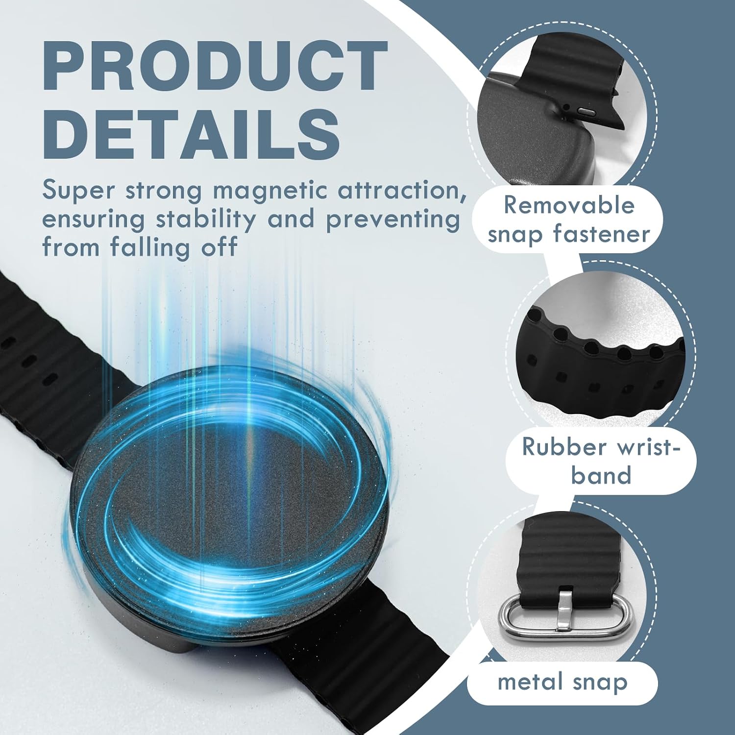 Magnetic Wristband Phone Holder for Running, Adjustable Silicone Sports Armband Cell Phone Holder, Hands-Free Phone Holder, Compatible with magsafe-Black