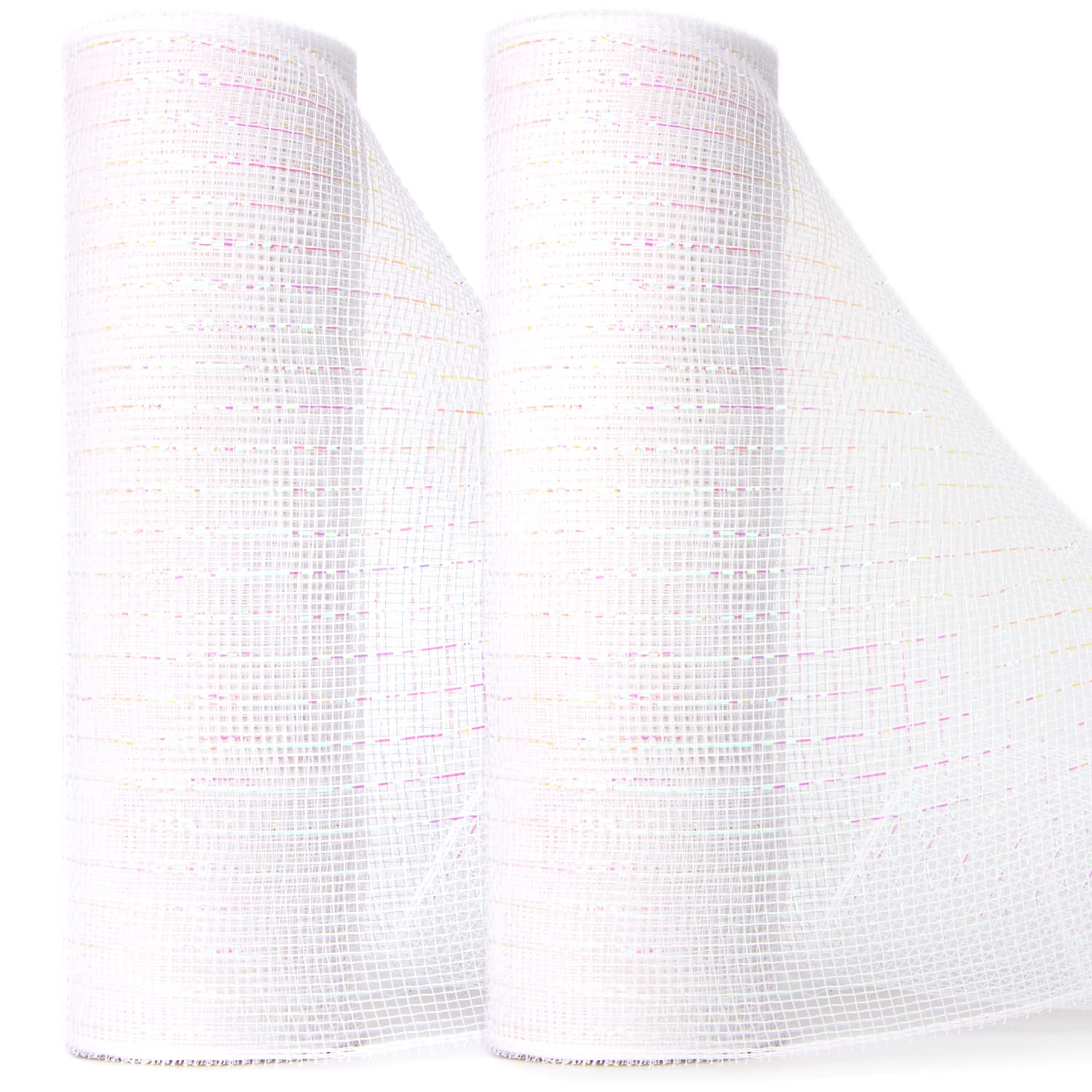 Ribbli 2 rollos de cinta de malla blanca de 10 pulgadas x 30 pies, 10 yardas cada rollo, blanco metálico con cinta navideña de papel de aluminio iridiscente para guirnaldas y decoración