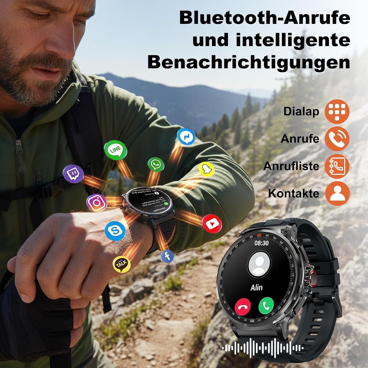 Deedlite Zeus 2.0 Smartwatch Herren, 1,85 Zoll Display, Bluetooth Anrufe, Gesundheitsmonitor, Zuverlässige Akkulaufzeit, Kompatibel mit iOS & Android