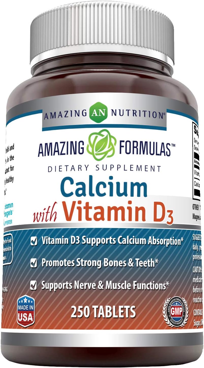 Amazing Formulas Calcium with Vitamin D3 250 Tablets Supplement | Non-GMO | Gluten Free | Made in USA