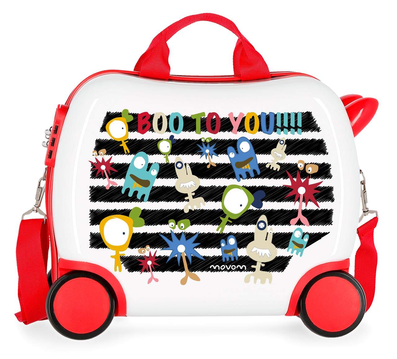 Movom Happy Time Multicoloured Kids Rolling Suitcase 41 x 34 x 20 cm Rigid ABS Combination Lock 25 Litre 2 kg 4 Wheels Hand Luggage