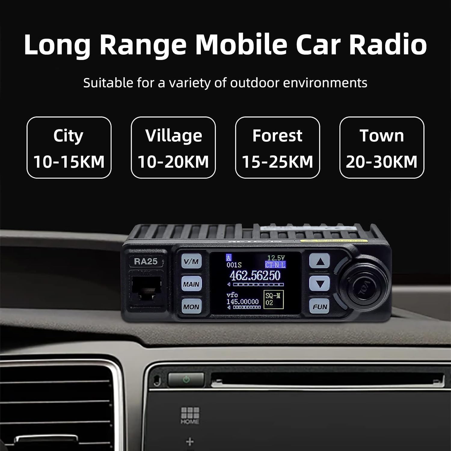 Retevis RA25 Dual Band Mobile Radio, Long Range Mini Mobile Car Transceiver, 500 Channels DTMF LCD Display, 2m 70cm Mobile Two Way Radio Mobile Car Radio for Vehicle Truck Traveling(1 Pack)