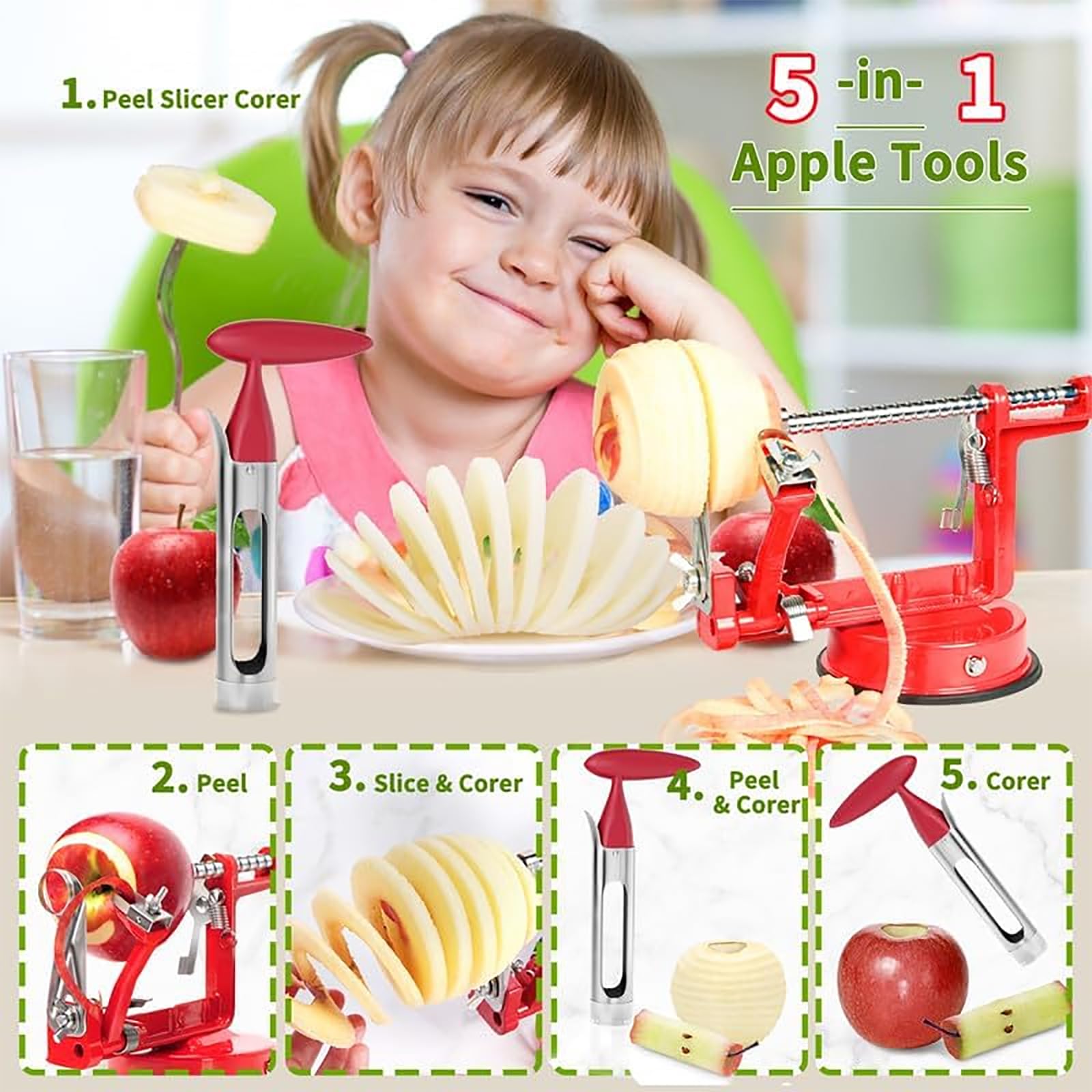 Apfelschäler, Entkerner, Edelstahl, Apfelentkerner, Schäler Mit Leistungsstarker Saugbasis Und Rutschfester Handkurbel Für Obst, Kartoffeln Oder Gemüse, Herbstpflücksaison, Saisonales Geschenk
