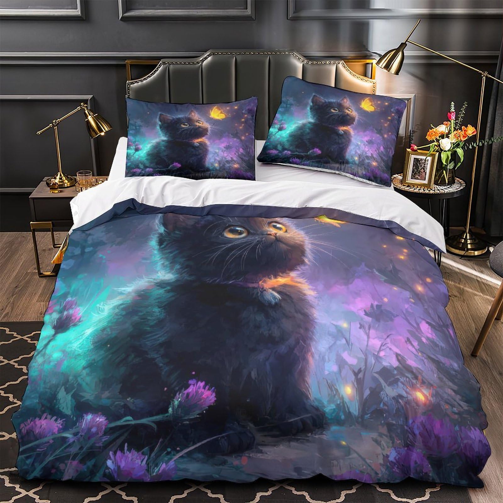 Housse de couette chien noir microfibre respirante et résistante pour ado