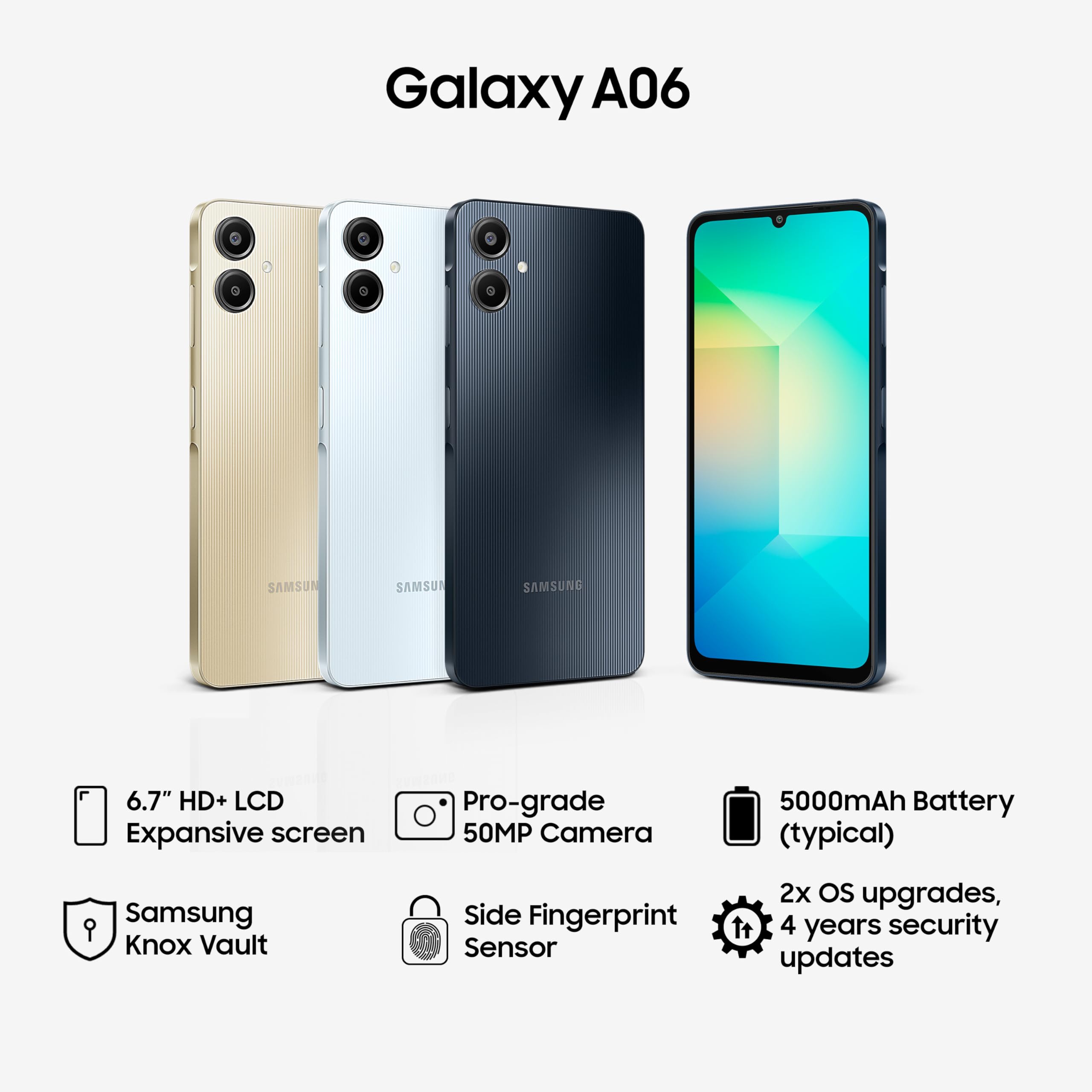 Samsung Galaxy A06 (Light Blue, 4GB RAM, 128GB Storage)| 50 MP 