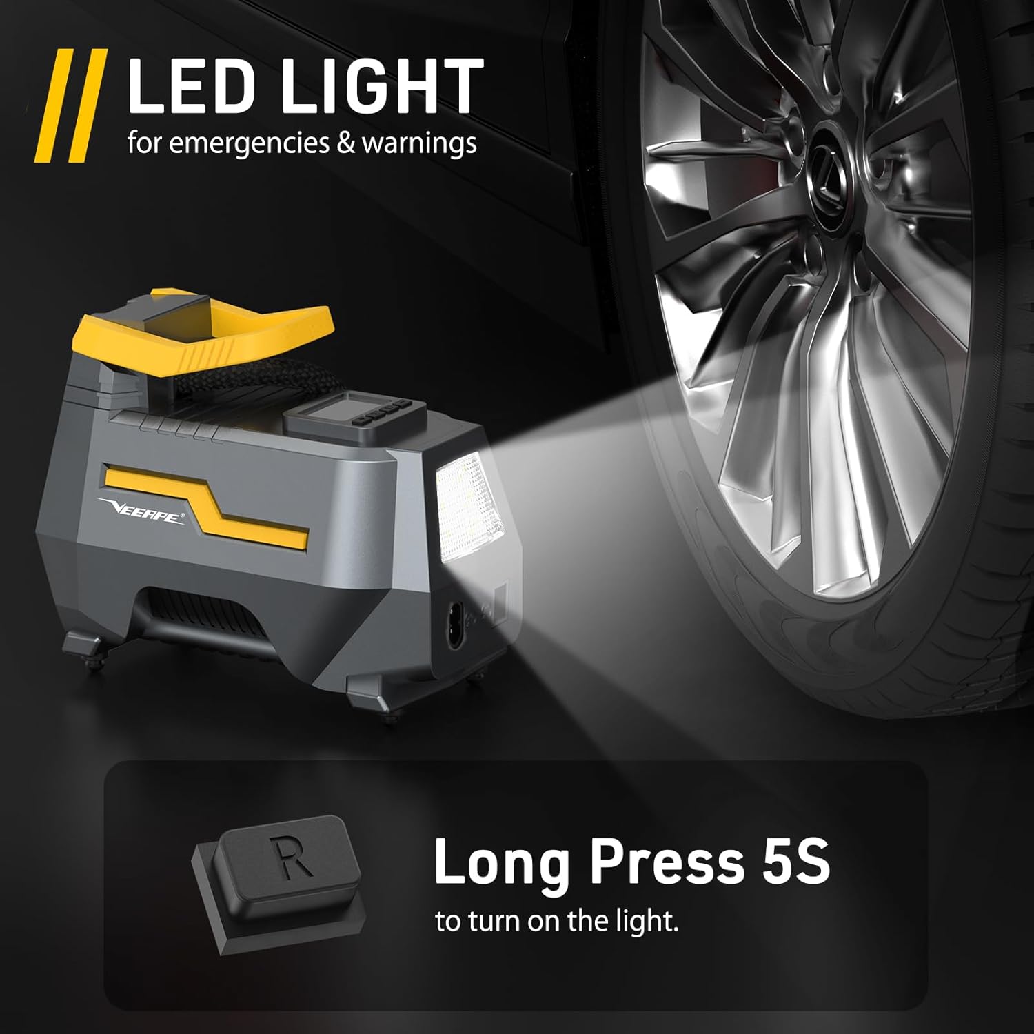 VEEAPE Portable Air Compressor with LED light illuminated