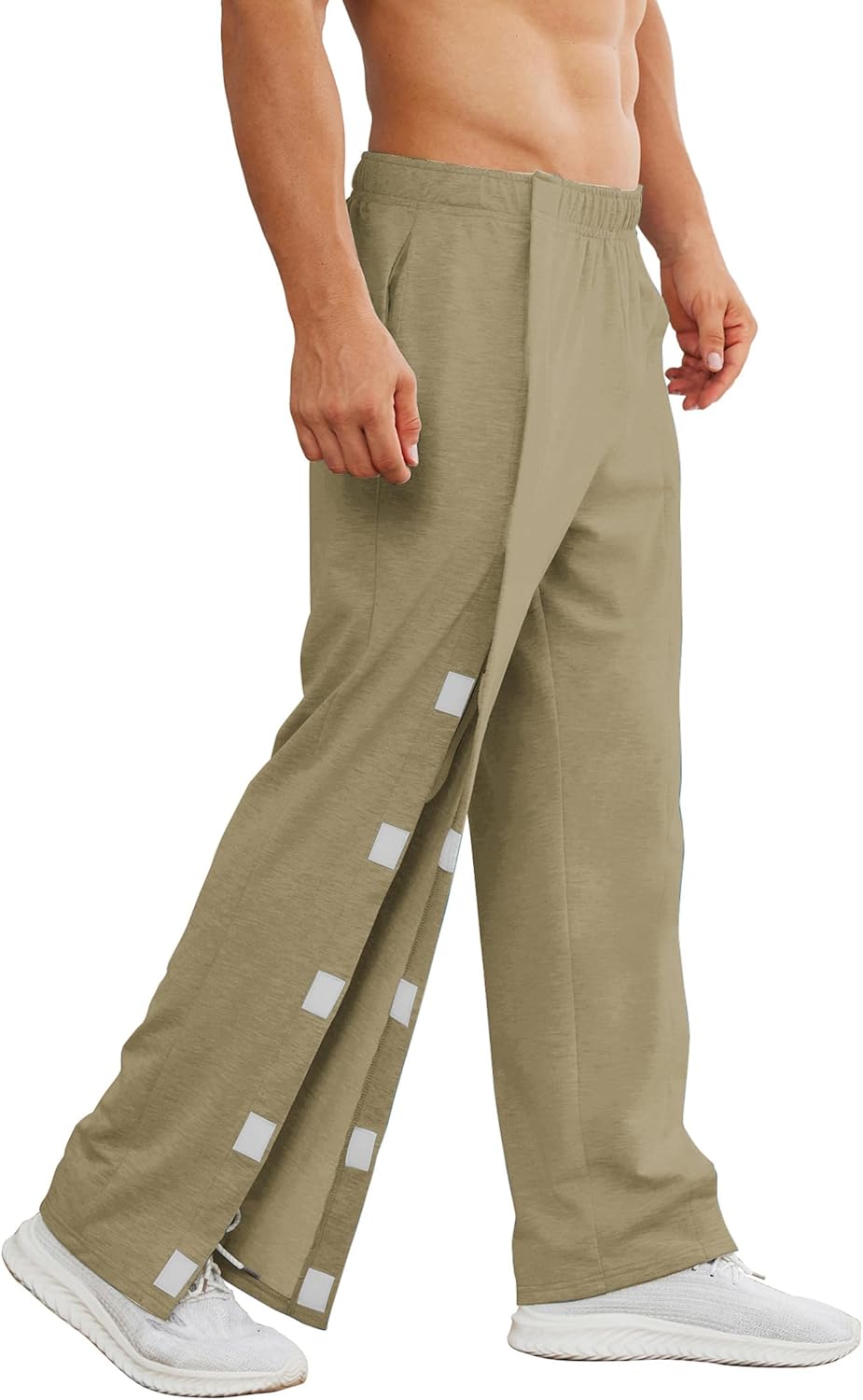 Deyeek Men's Tear Away Pants 2 Side Full Open Bottom Sweatpants Loose Fit Casual Adaptive Post Surgery Pants with Pockets