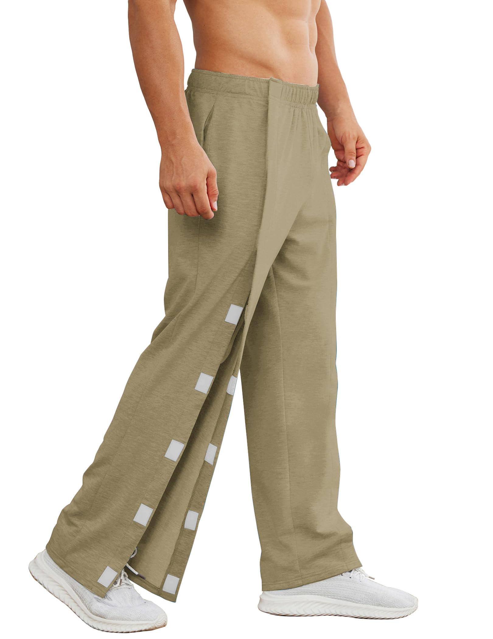 Deyeek Men's Tear Away Pants 2 Side Full Open Bottom Sweatpants Loose Fit Casual Adaptive Post Surgery Pants with Pockets