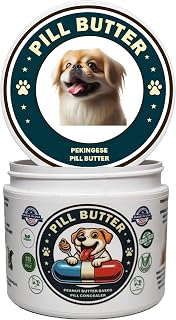 Pekingese Dog Treats to Wrap Pills (+100 Breeds) Jar of Non-Sticky Moldable Paste Made of Real Human Grade Dog Peanut Butter Treat, Food or Gift to Hide Dogs Pills (60 Servings)