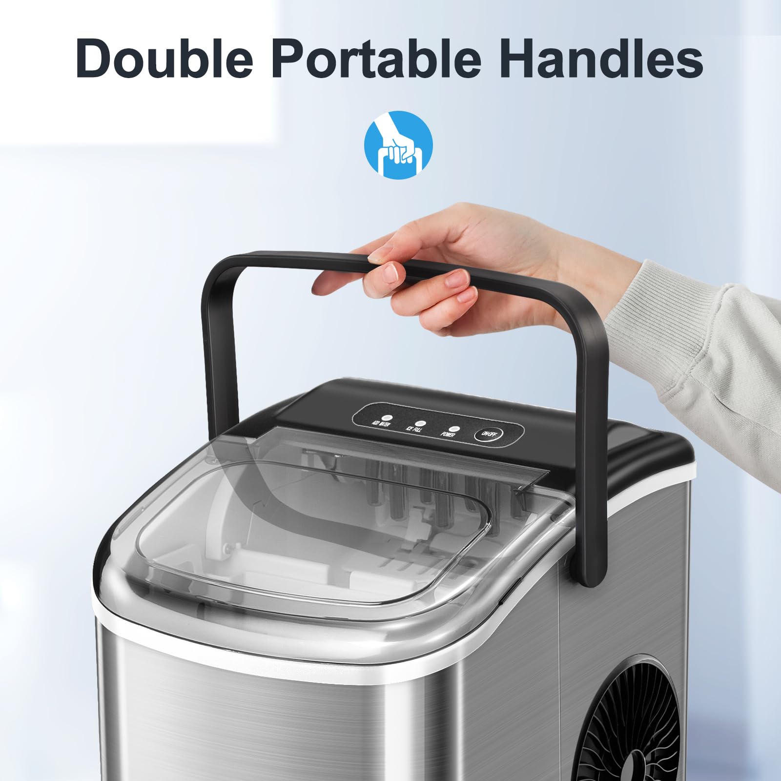 Ice Makers Countertop with Self-Cleaning, 26.5Lbs/24Hrs, 9 Cubes Ice Ready in 6Mins, Portable Ice Maker with Ice Scoop/Basket for Home/Kitchen/Bar/Party, Silver on Fridge.com
