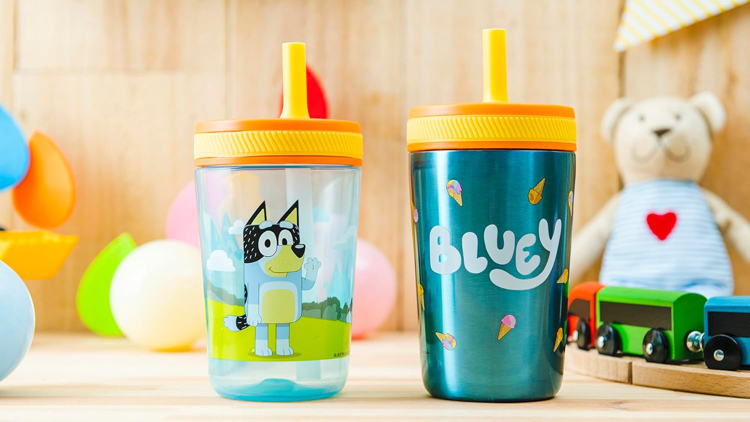 Zak Designs Bluey Kelso Tumbler Set, Leak-Proof Screw-On Lid with Straw, Bundle for Kids Includes Plastic and Stainless Steel Cups with Bonus Sipper, 3pc Set - Image 11