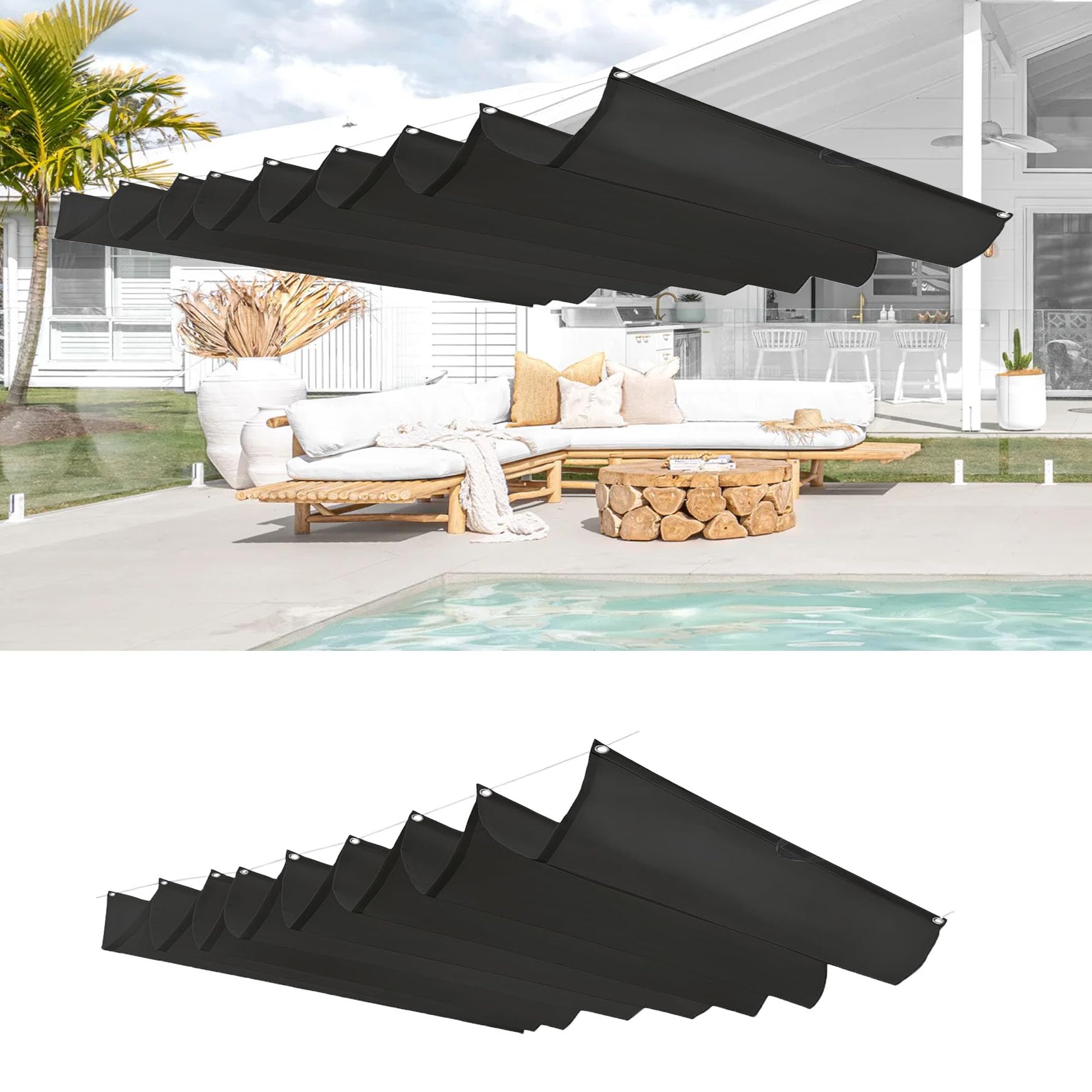 Voile d'ombrage rétractable pour protéger une grande terrasse du soleil
