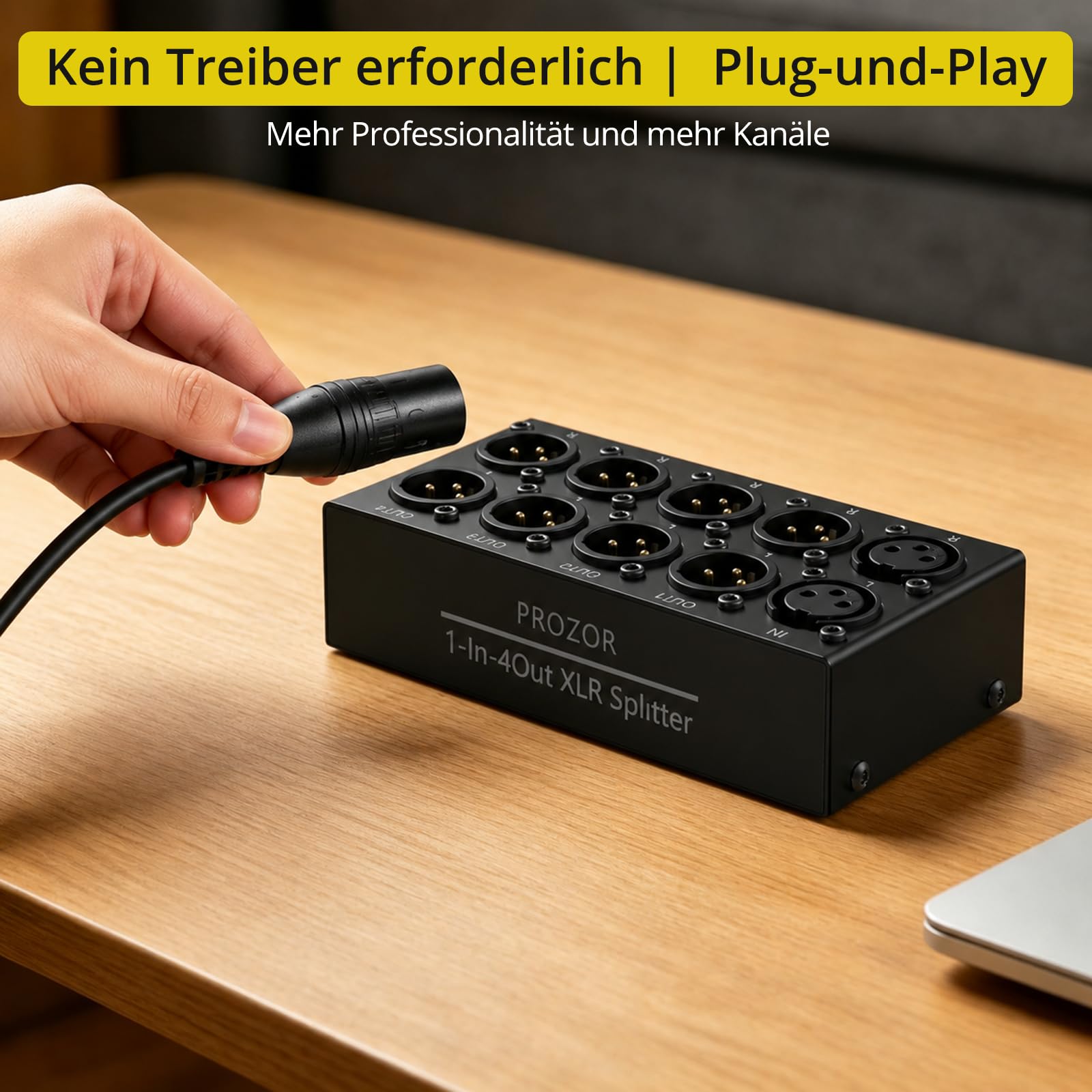 PROZOR 4 Way XLR Splitter Box Passiver Stereo Verteiler Symmetrisch 1 In 4 Out für Mischpulte, DAC-Decoder, CD-Player und professionelle Monitorlautsprecher