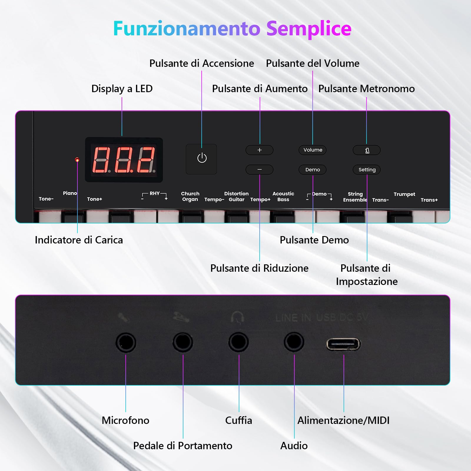 GYMAX Pianoforte Digitale 61 Tasti, Tastiera con Supporto e Sgabello Regolabili, Tasti Semi-Pesati, Funzione MIDI Audio Wireless, Leggio per Musica, Pedale Sustain e Borsa, Nero