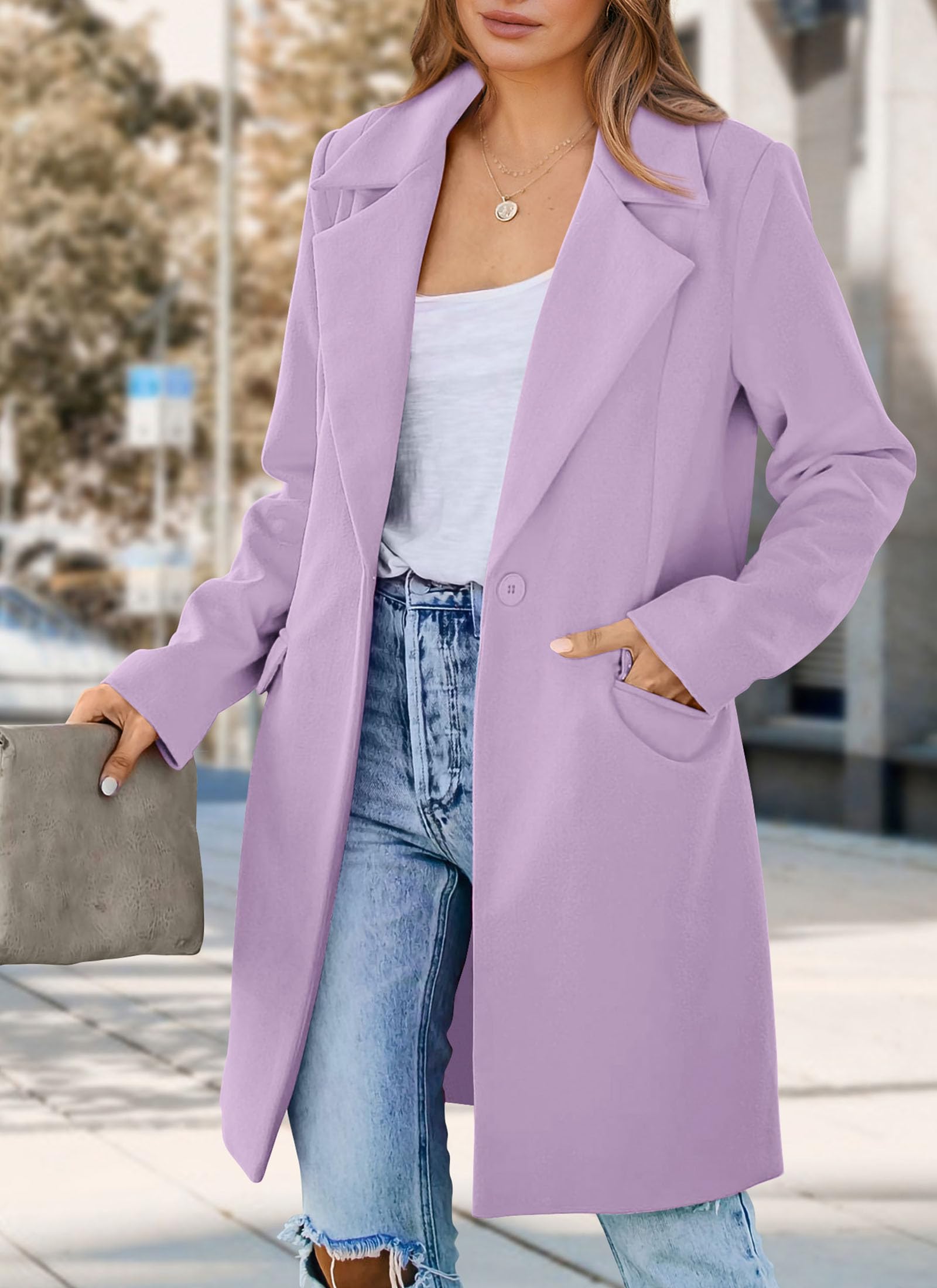 PRETTYGARDEN Women's Business Casual Long Blazer Jackets(Purple,S) view 3