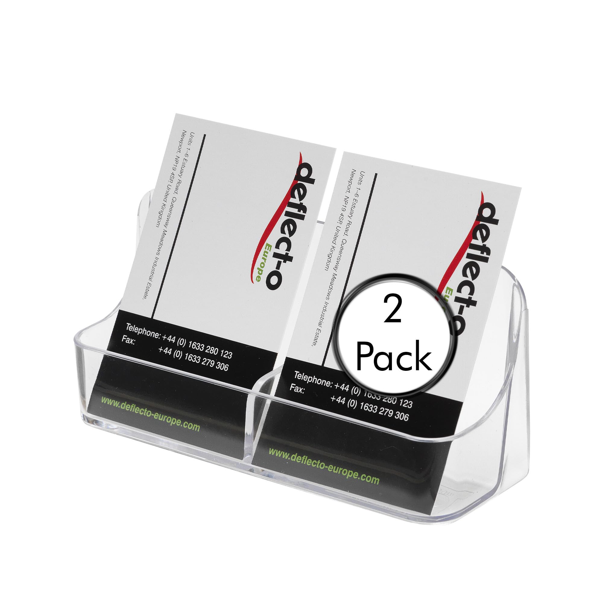 Deflecto Clear Pack Of 2 Single Tier 2 Pocket Portrait Countertop Business Card Holder For Desk In Crystal - Card Holders
