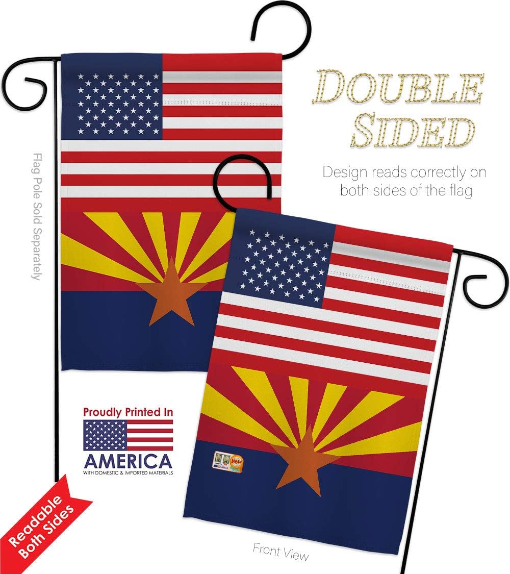 US Arizona Garden Flag Set with Stand Americana States USA American Territories Republic Country Particular Area Small Decorative Gift Yard House Banner Double-Sided Made In 13 X 18.5