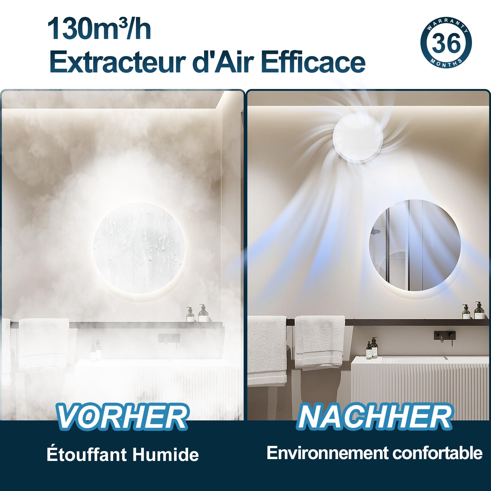 100mm Extracteur d'air 130m³/h 12W, Fonctionnement silencieux Ventilateur d'extraction à fort débit d'air, Économe en énergie, Pour Salle de Bain, Cuisine,toilettes, Serres,Tentes (4 inch)