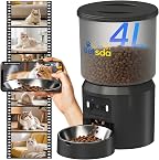 PETSDA Automatic Cat Feeder with 2K Camera 5G WiFi 4L Timed Dry Food Dispenser APP Control, 15 Meals Programmable 1-20 Portion Per Day Dual Power Supply with Stainless Bowl for Multiple Pet Easy Clean