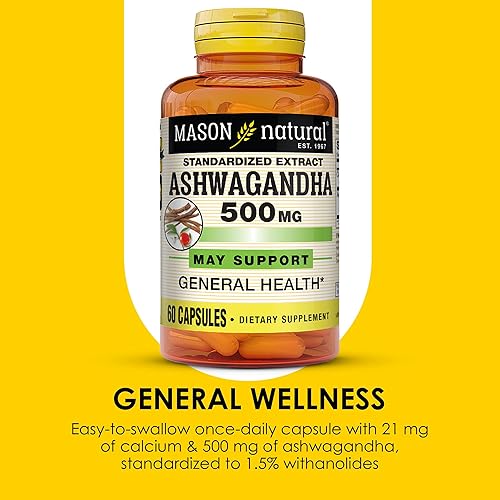 Miniatura 4 de MASON NATURAL Ashwagandha 500 mg - Respuesta saludable al estrés y apoyo al estado de ánimo, suplemento de hierbas, 60 cápsulas