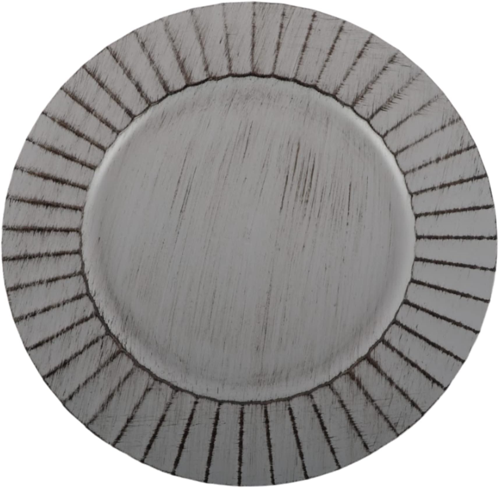 Koyal Wholesale 13" Antique Brushed Ribbed Charger Plates Set of 4, Antique Grey Acrylic Charger Plates Bulk Wedding, Dinner Plates, Holidays, Events
