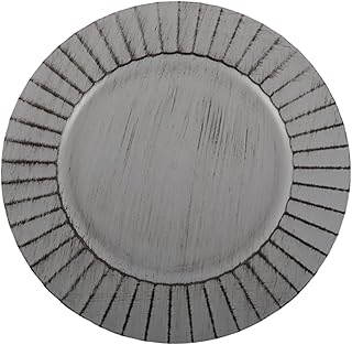 Koyal Wholesale 13" Antique Brushed Ribbed Charger Plates Set of 4, Antique Grey Acrylic Charger Plates Bulk Wedding, Dinner Plates, Holidays, Events