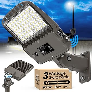 AKK LED Parking Lot light 200W 180W 150W Switchable, 32000LM 160LM/W 5000K LED Street Light, Dusk to Dawn Photocell LED Sh...