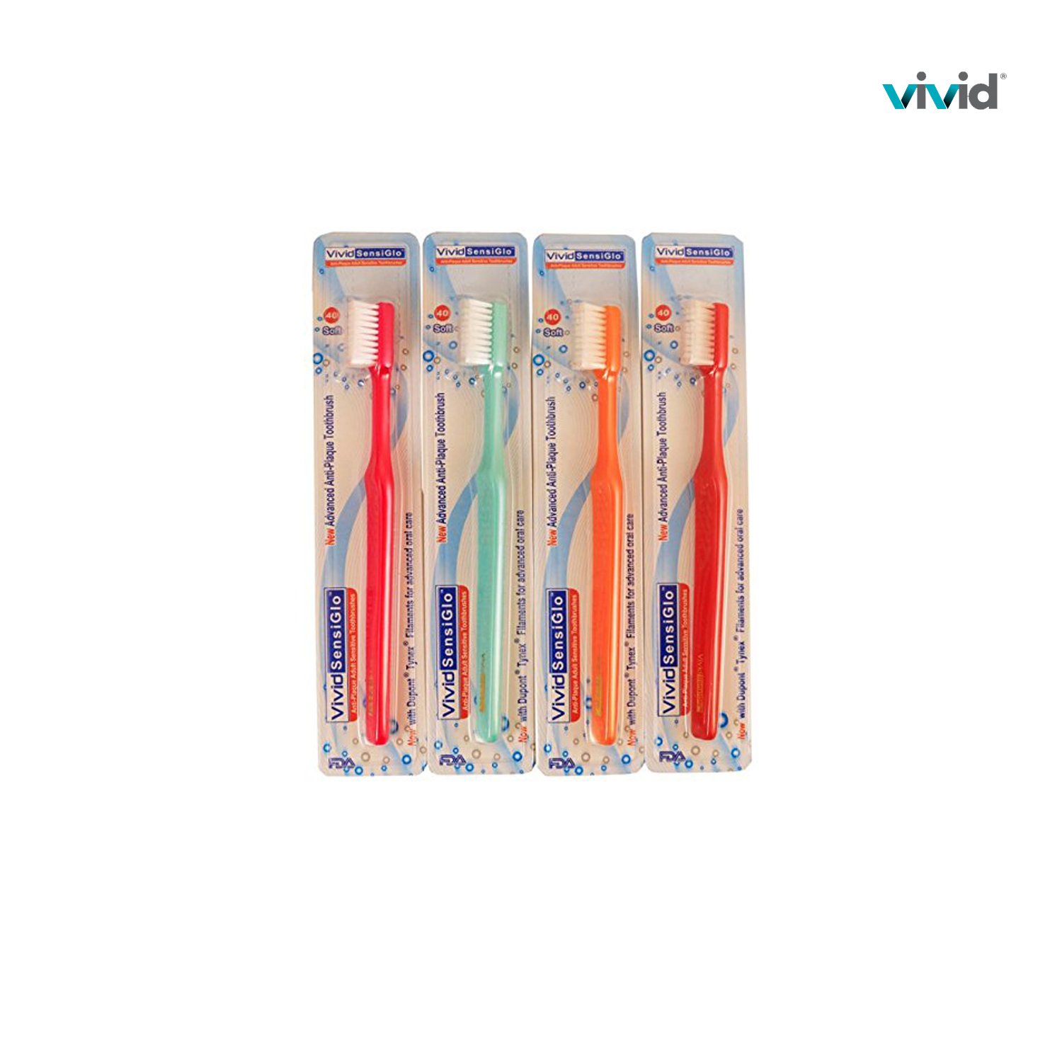 Vivid SensiGlo Premium Adult Toothbrushes with Multi-Tuffed Dupont Tynex Filaments – Super Soft Bristles for Sensitive Gums – For Plaque Removal – Pack of 72