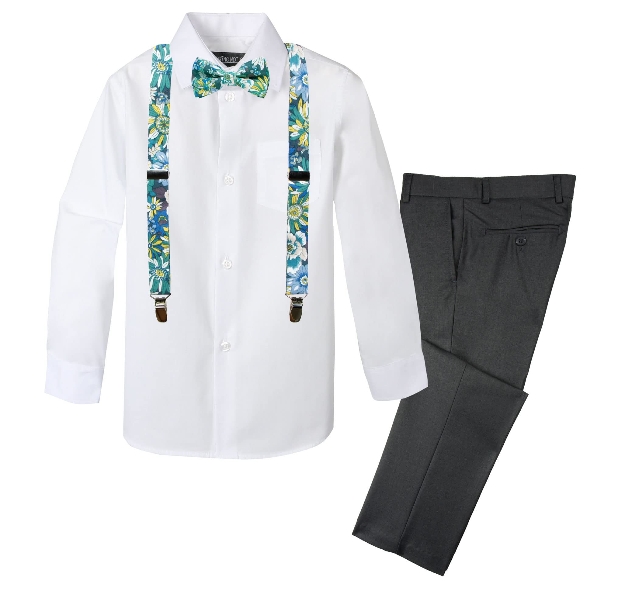 Spring Notion Boys' 4-Piece Floral Suspenders Outfit