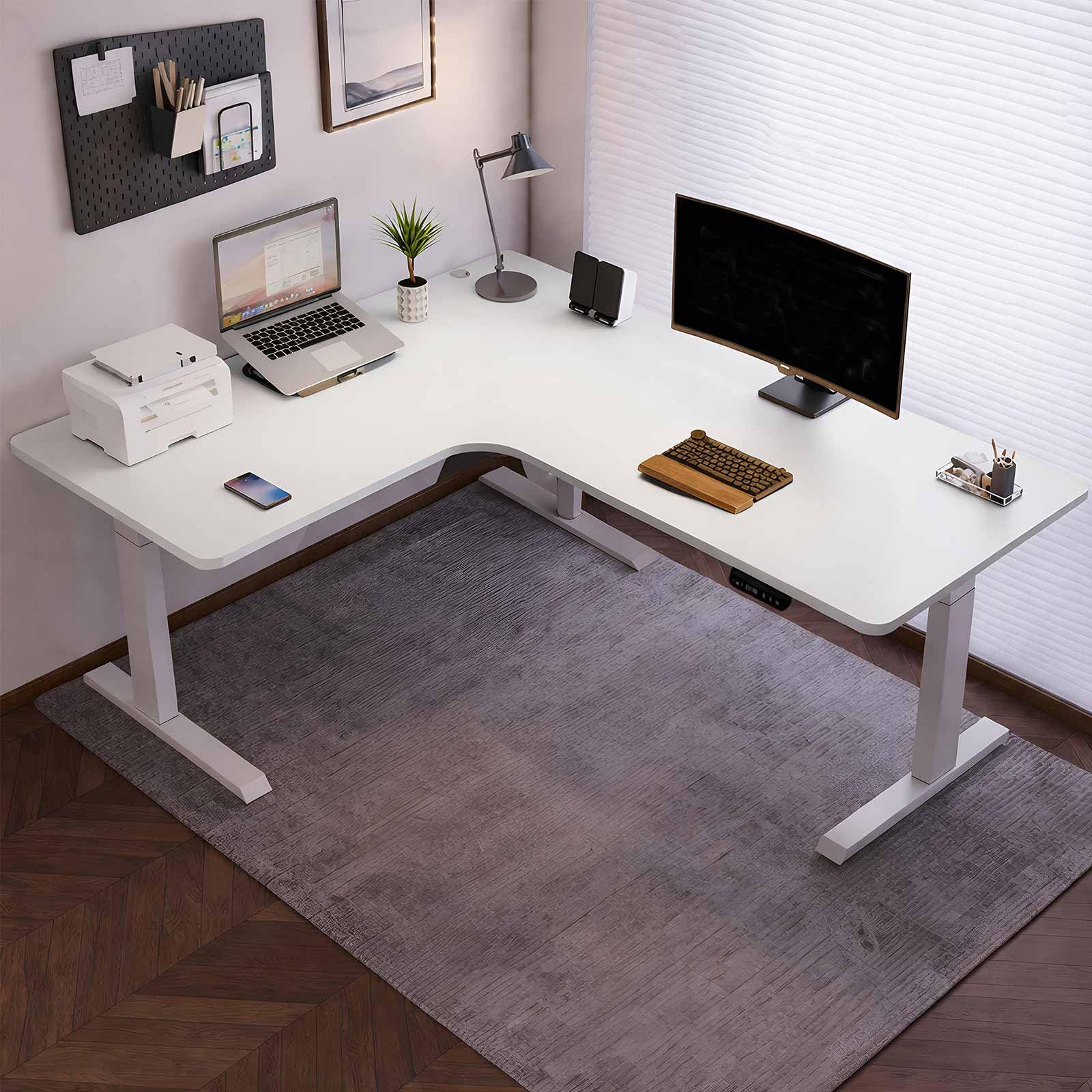 Scrivania Elettrica a L Regolabile in Altezza – Scrivania Angolare Ergonomica per Home Office, Scrivania Computer Sit-Stand,White/Left,180 * 120cm