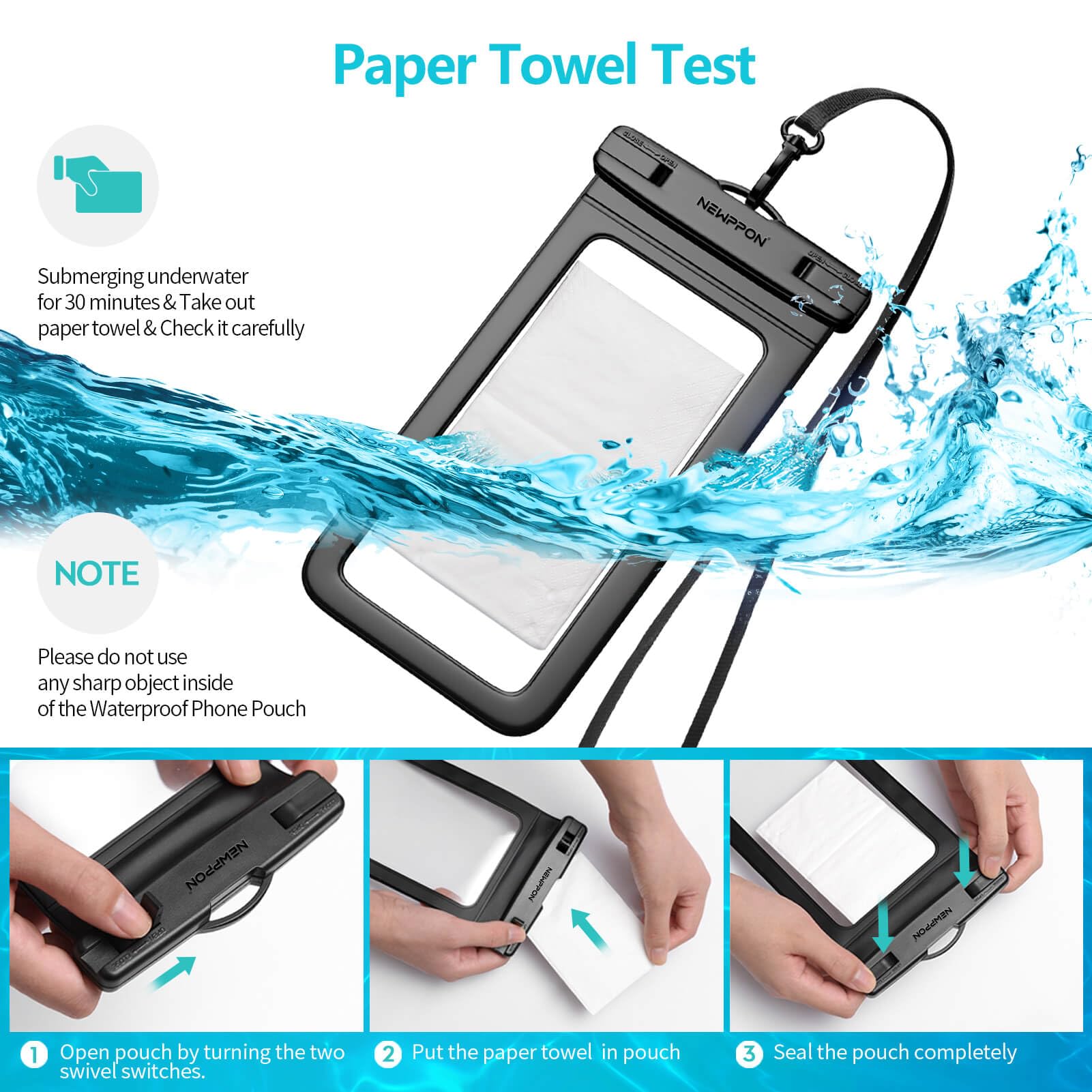 Wasserdichte Handy-Tasche für iPhone 17, 16, 15 Pro Max Plus, Samsung Galaxy S25, S24, Ultra Note für Strand, Schwimmen, 21,6 cm, wasserdicht, 100 Stück